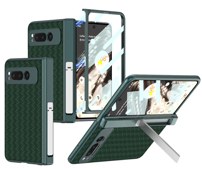 Magnetic All-Inclusive Woven Pattern Case with Tempered Film for Google Pixel Fold - Damped Folding Bracket - FonKayz