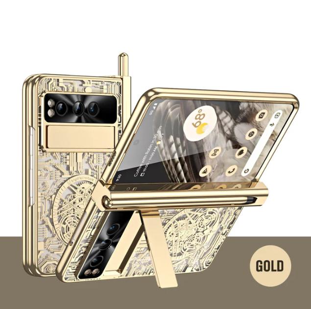 Electroplating Google Pixel Fold Case - All-Inclusive Double Pen Tray Hinge Protection with Screen Protector and Free Stylus - FonKayz