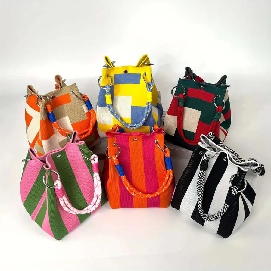 Striped Bucket Bag – Colorblock Rope Handle Shoulder Tote Bag