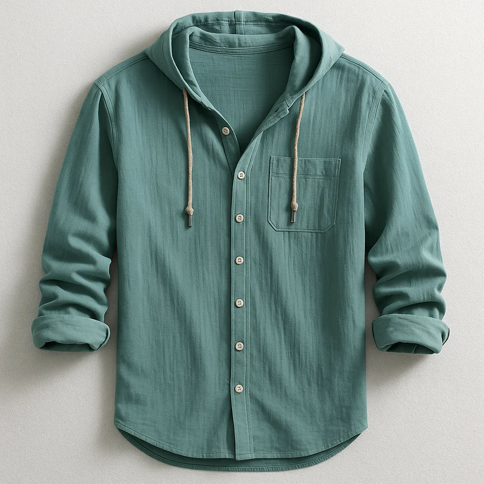 Hooded Button-Up Shirt – Lightweight Casual Long Sleeve Top for Daily Wear