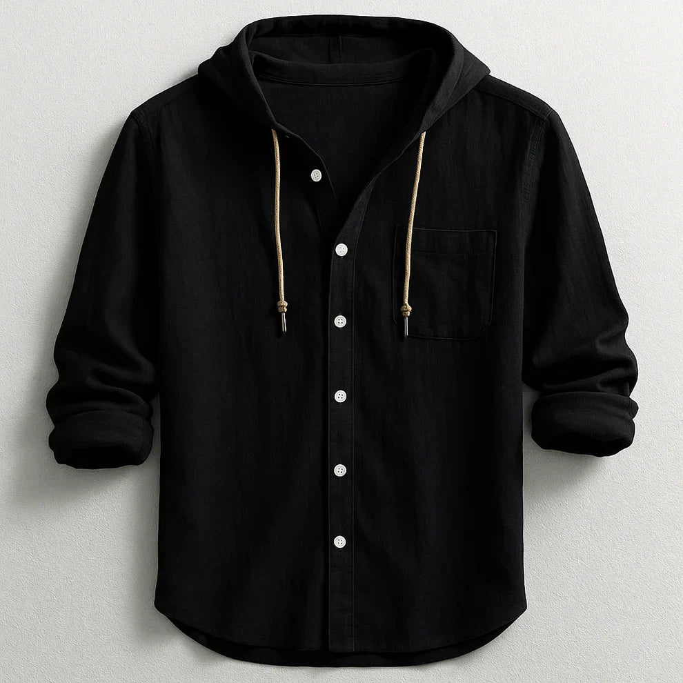 Hooded Button-Up Shirt – Lightweight Casual Long Sleeve Top for Daily Wear
