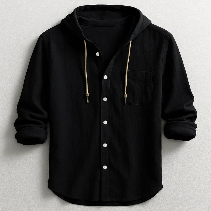 Hooded Button-Up Shirt – Lightweight Casual Long Sleeve Top for Daily Wear