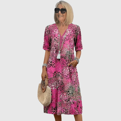 Ocean Breeze Midi Dress – V-Neck Printed Pocket Dress for Everyday Comfort