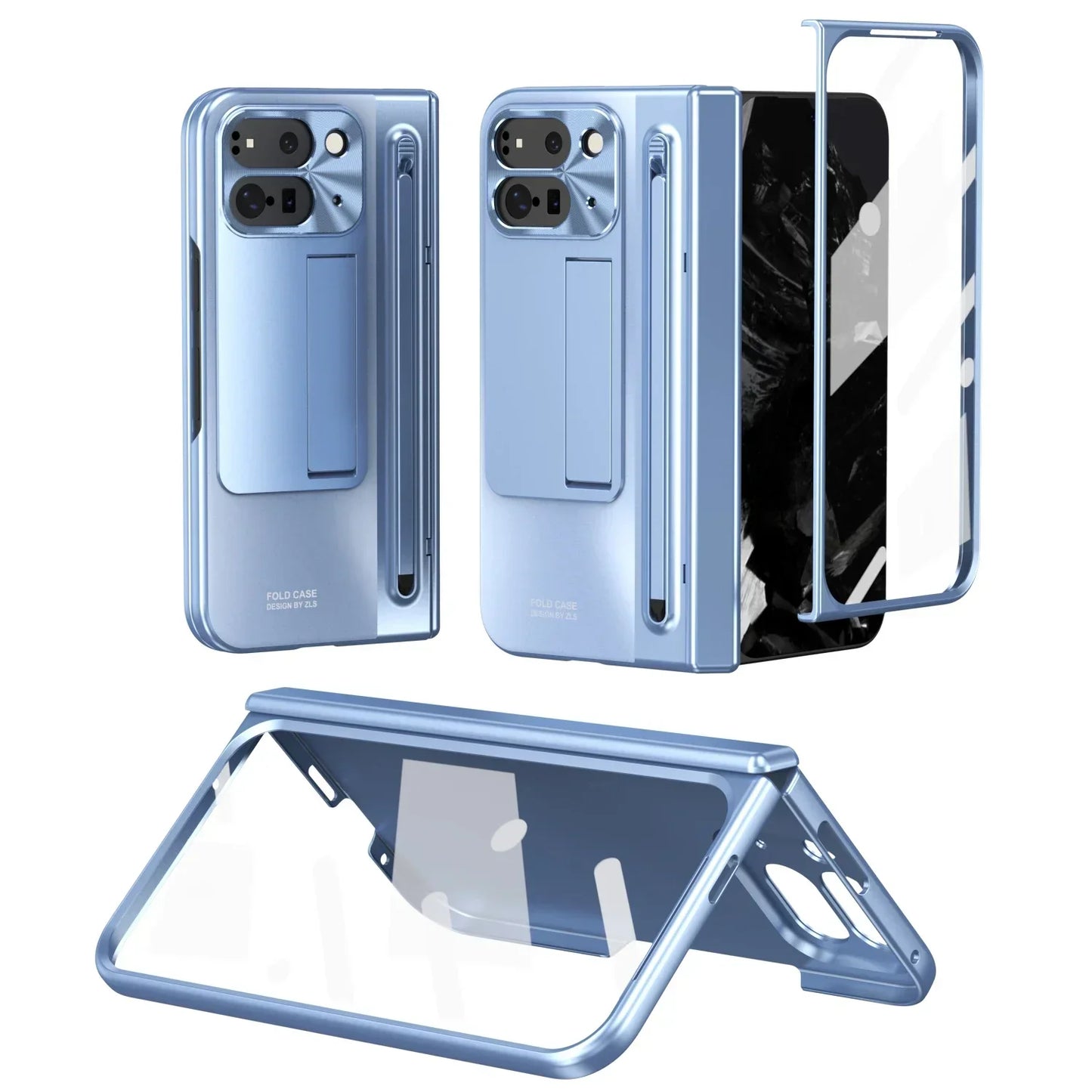 Stylus Touch Pen Case for Google Pixel 9 Pro Fold - Hinge Pen Slot Holder Stand Protective Cover with Front Screen Glass - FonKayz
