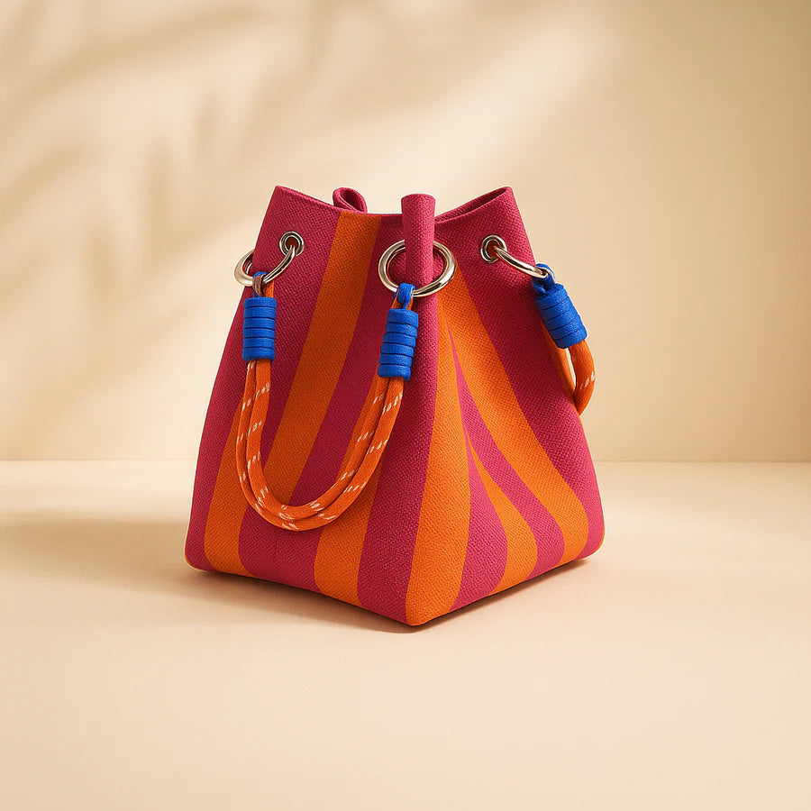 Striped Bucket Bag – Colorblock Rope Handle Shoulder Tote Bag