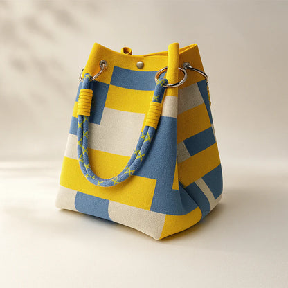 Striped Bucket Bag – Colorblock Rope Handle Shoulder Tote Bag