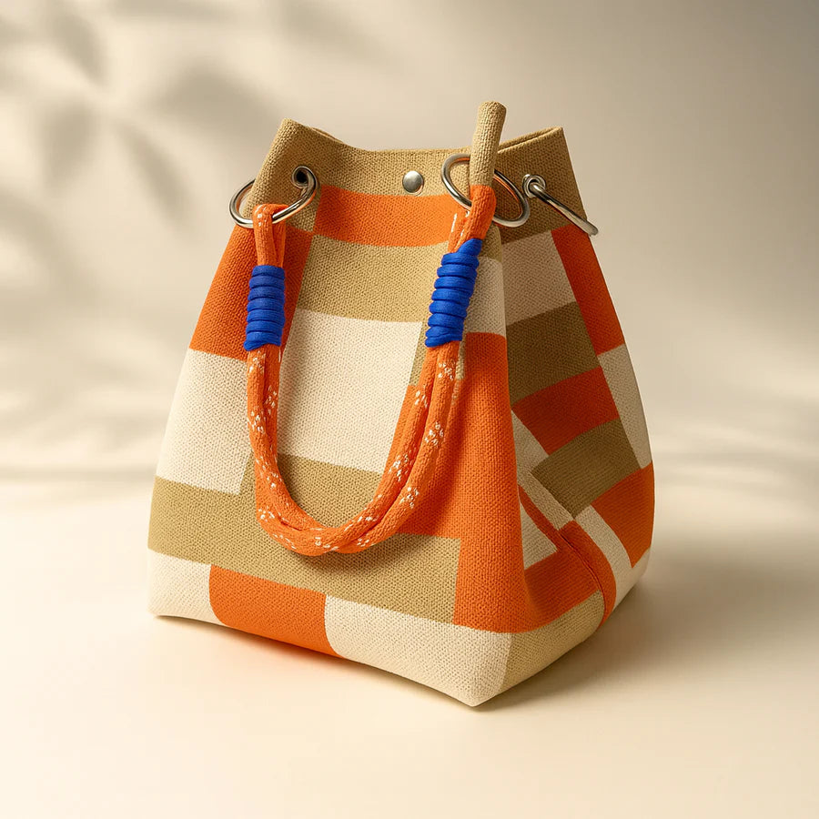 Striped Bucket Bag – Colorblock Rope Handle Shoulder Tote Bag