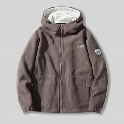 Double-Layer Fleece Hooded Jacket – Warm Zip-Up Outdoor Winter Coat