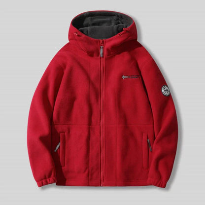 Double-Layer Fleece Hooded Jacket – Warm Zip-Up Outdoor Winter Coat