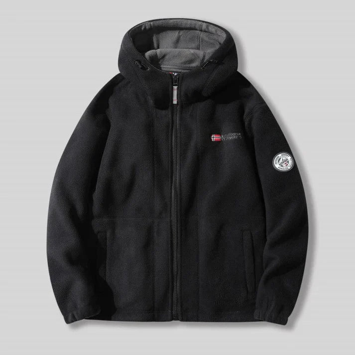 Double-Layer Fleece Hooded Jacket – Warm Zip-Up Outdoor Winter Coat