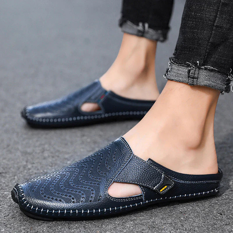 Men’s Breathable Leather Sandals – Slip-On Casual Comfort Shoes