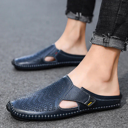 Men’s Breathable Leather Sandals – Slip-On Casual Comfort Shoes
