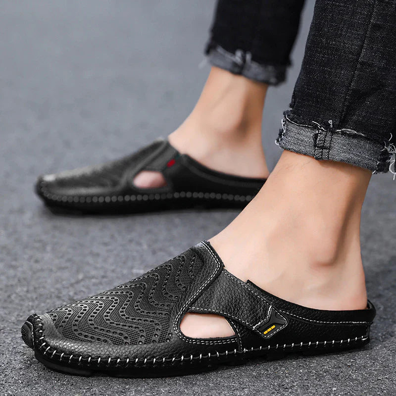 Men’s Breathable Leather Sandals – Slip-On Casual Comfort Shoes