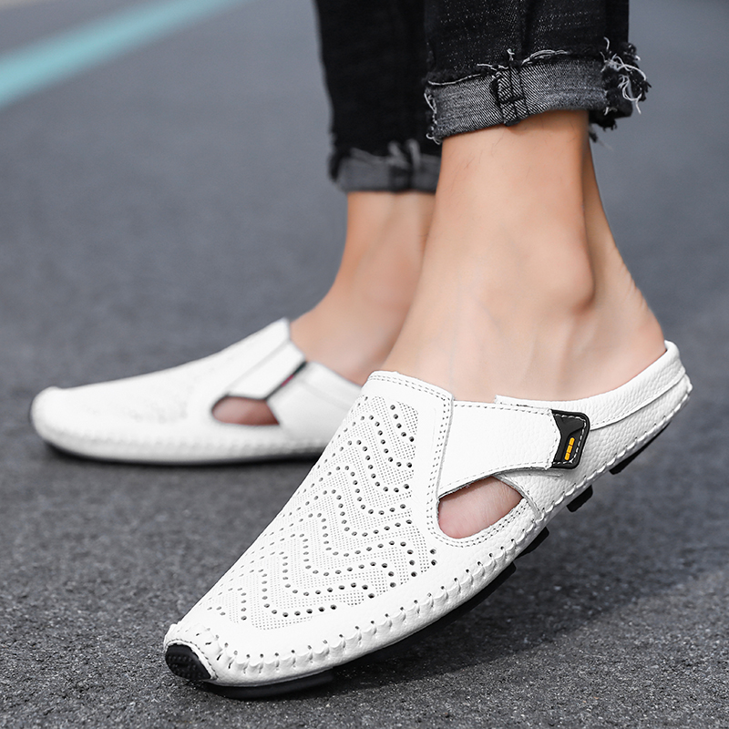 Men’s Breathable Leather Sandals – Slip-On Casual Comfort Shoes