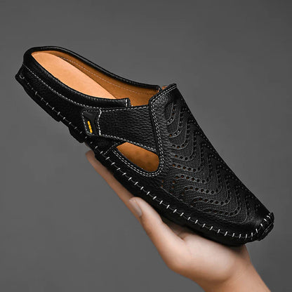 Men’s Breathable Leather Sandals – Slip-On Casual Comfort Shoes