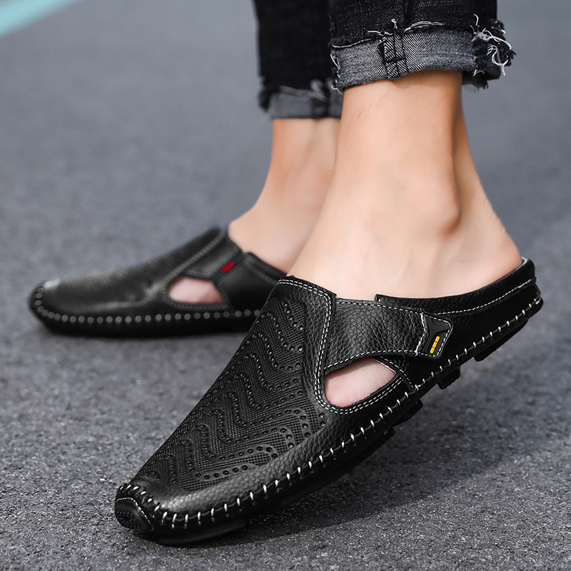 Men’s Breathable Leather Sandals – Slip-On Casual Comfort Shoes