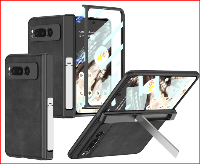 Magnetic Folding Hinge All-Inclusive Leather Case with Tempered Film for Google Pixel Fold - Damped Folding Bracket - FonKayz