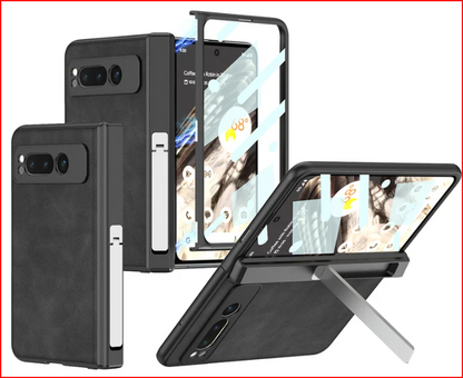 Magnetic Folding Hinge All-Inclusive Leather Case with Tempered Film for Google Pixel Fold - Damped Folding Bracket - FonKayz