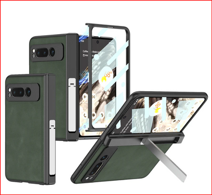 Magnetic Folding Hinge All-Inclusive Leather Case with Tempered Film for Google Pixel Fold - Damped Folding Bracket - FonKayz