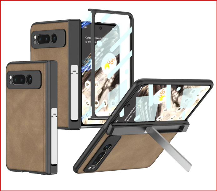 Magnetic Folding Hinge All-Inclusive Leather Case with Tempered Film for Google Pixel Fold - Damped Folding Bracket - FonKayz
