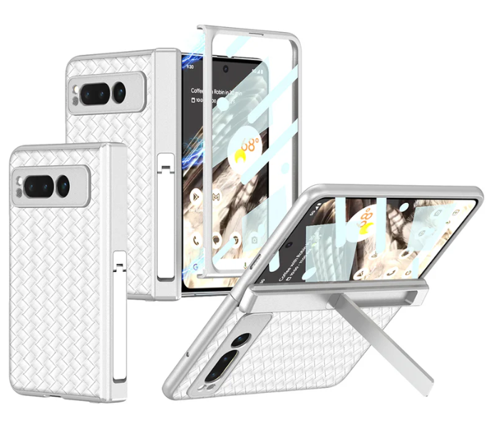 Magnetic All-Inclusive Woven Pattern Case with Tempered Film for Google Pixel Fold - Damped Folding Bracket - FonKayz