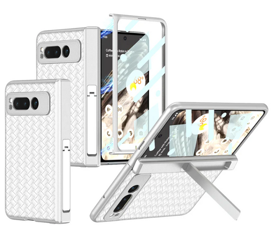 Magnetic All-Inclusive Woven Pattern Case with Tempered Film for Google Pixel Fold - Damped Folding Bracket - FonKayz