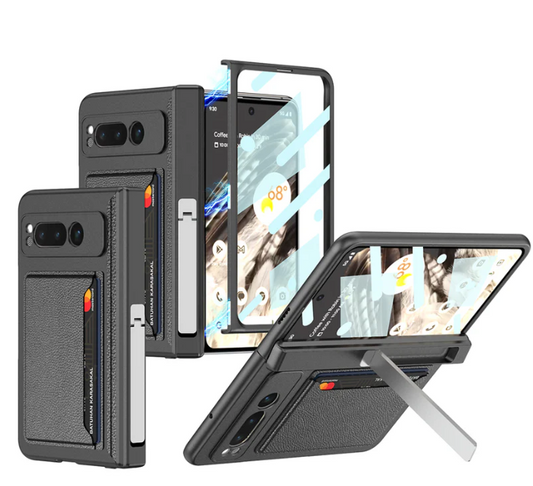 Magnetic Folding All-Inclusive Leather Case with Tempered Film for Google Pixel Fold - Damped Folding Bracket & Card Holder - FonKayz