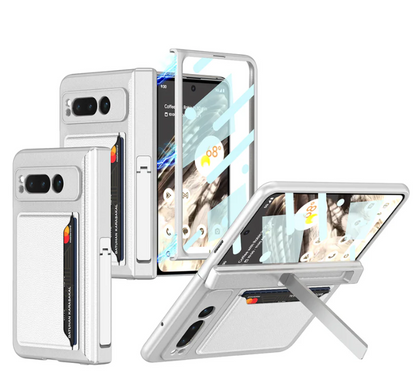 Magnetic Folding All-Inclusive Leather Case with Tempered Film for Google Pixel Fold - Damped Folding Bracket & Card Holder - FonKayz