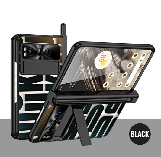 Popular Google Pixel Fold Case with Dual Hinge Protection, Screen Protector, Hidden Kickstand, and Stylus Pen Holder - FonKayz
