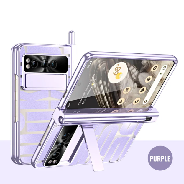 Popular Google Pixel Fold Case with Dual Hinge Protection, Screen Protector, Hidden Kickstand, and Stylus Pen Holder - FonKayz