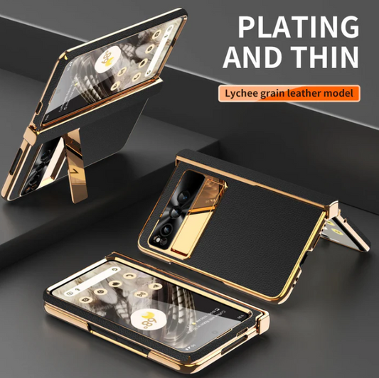 Ultra-Thin Leather Electroplating Google Pixel Fold Case - All-Inclusive Hinge Protection with Screen Protector - FonKayz