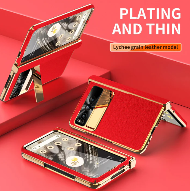 Ultra-Thin Leather Electroplating Google Pixel Fold Case - All-Inclusive Hinge Protection with Screen Protector - FonKayz