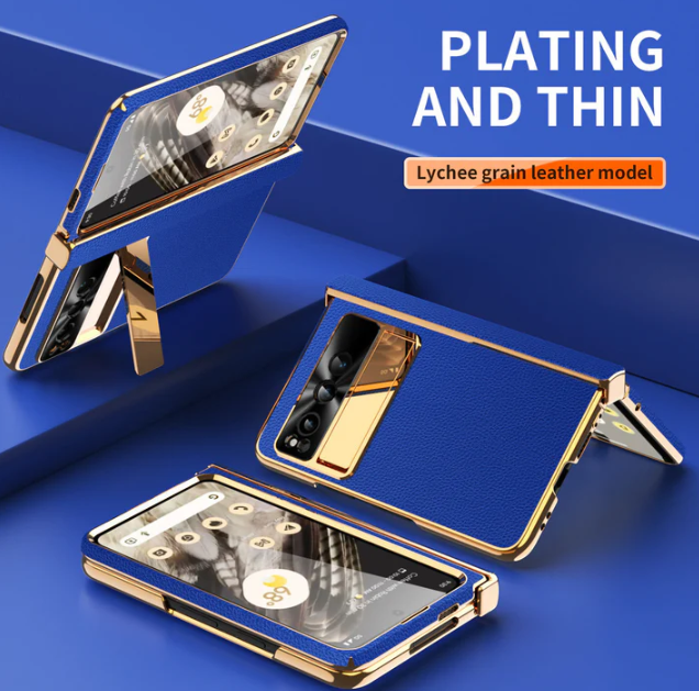 Ultra-Thin Leather Electroplating Google Pixel Fold Case - All-Inclusive Hinge Protection with Screen Protector - FonKayz