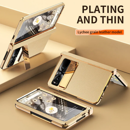 Ultra-Thin Leather Electroplating Google Pixel Fold Case - All-Inclusive Hinge Protection with Screen Protector - FonKayz