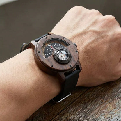 Wood Case Wrist Watch – Unique Compass Dial Statement Design