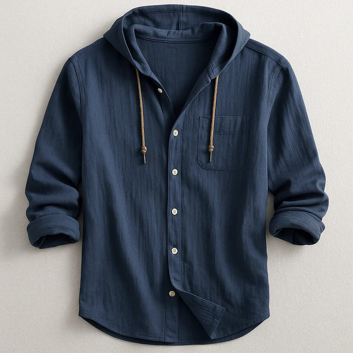 Hooded Button-Up Shirt – Lightweight Casual Long Sleeve Top for Daily Wear