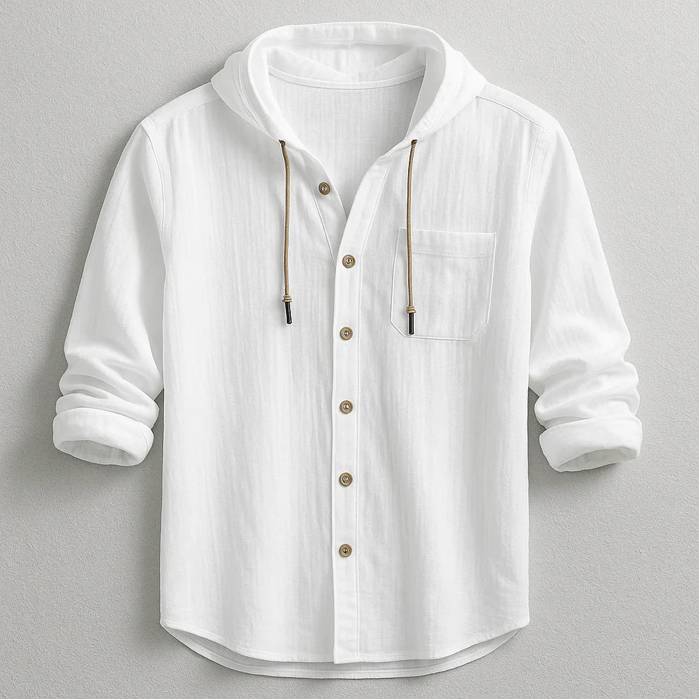 Hooded Button-Up Shirt – Lightweight Casual Long Sleeve Top for Daily Wear