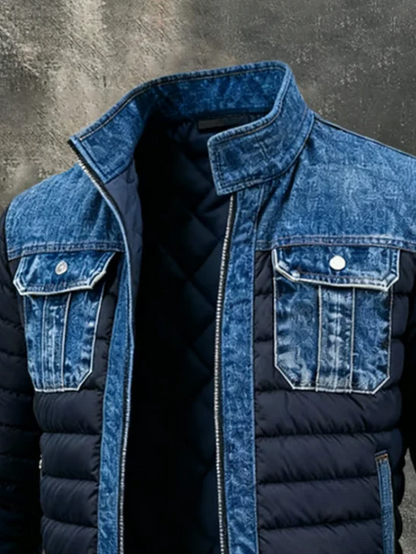 Hybrid Denim Quilted Jacket – Zip-Up Puffer Style With Denim Trim