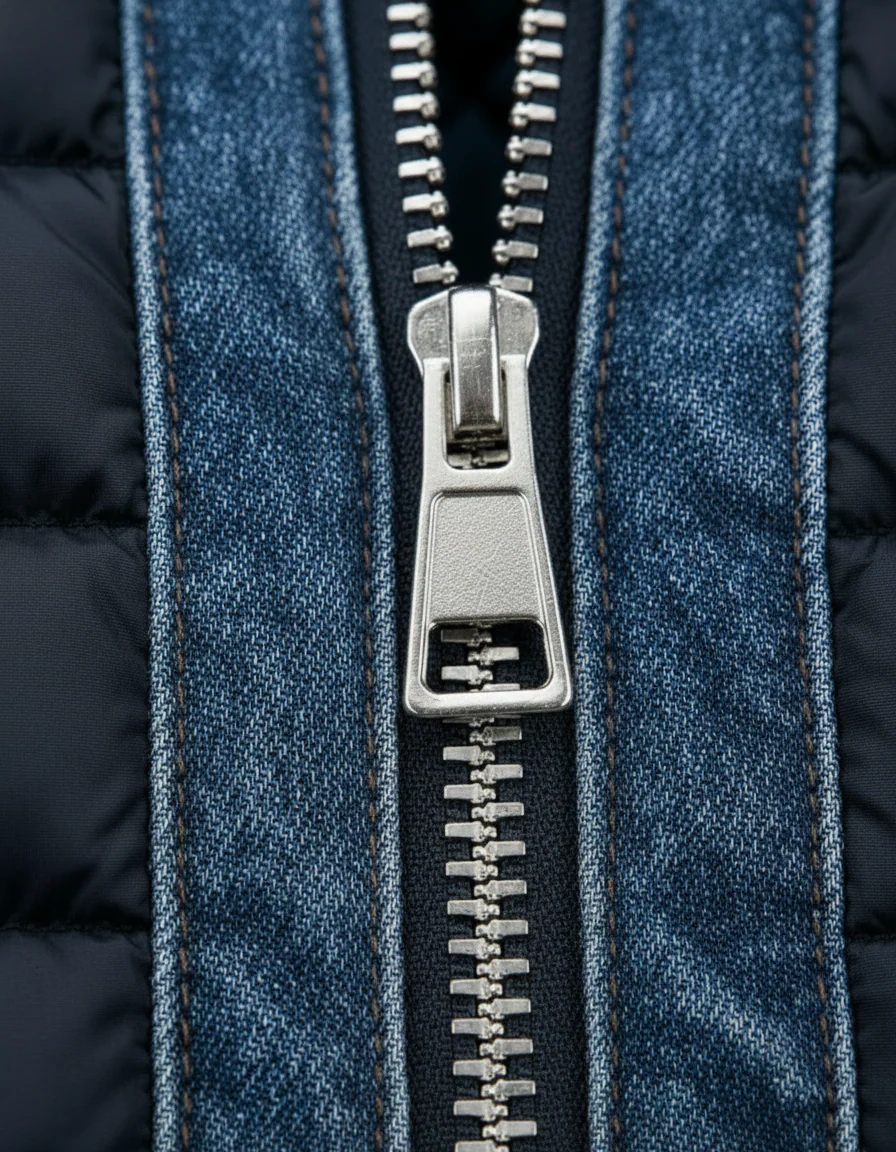 Hybrid Denim Quilted Jacket – Zip-Up Puffer Style With Denim Trim