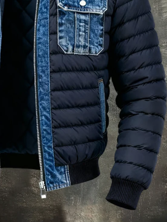 Hybrid Denim Quilted Jacket – Zip-Up Puffer Style With Denim Trim
