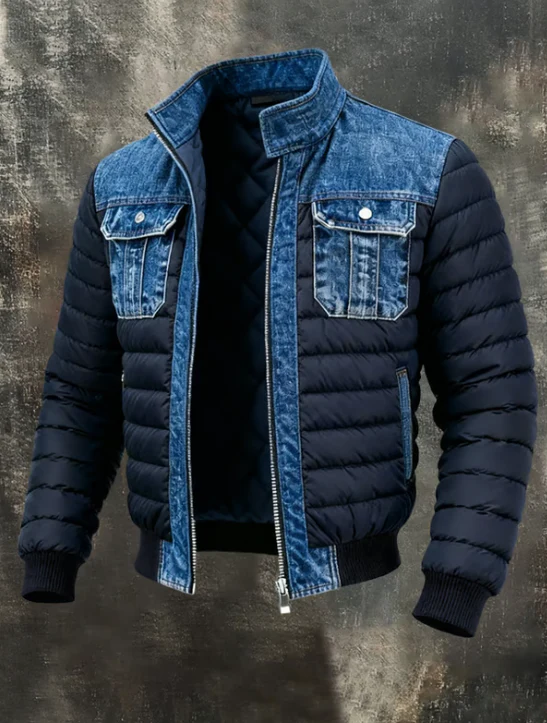 Hybrid Denim Quilted Jacket – Zip-Up Puffer Style With Denim Trim