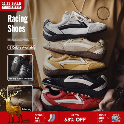 VELORUN™ Retro Racing Trainer – Vintage Patchwork Thin-Sole Sneaker