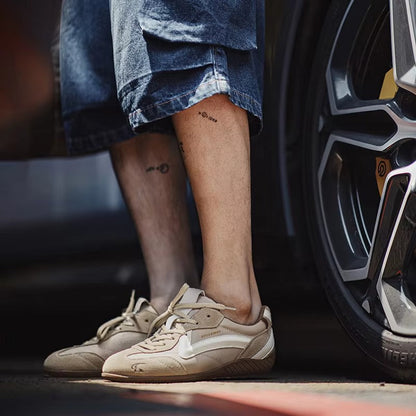 VELORUN™ Retro Racing Trainer – Vintage Patchwork Thin-Sole Sneaker