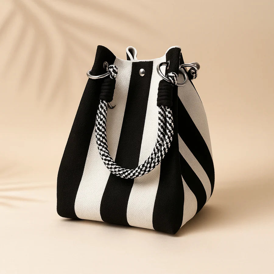 Striped Bucket Bag – Colorblock Rope Handle Shoulder Tote Bag