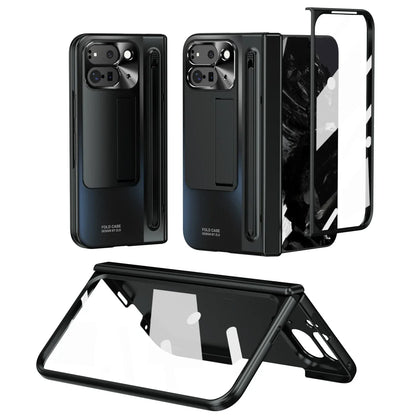 Stylus Touch Pen Case for Google Pixel 9 Pro Fold - Hinge Pen Slot Holder Stand Protective Cover with Front Screen Glass - FonKayz