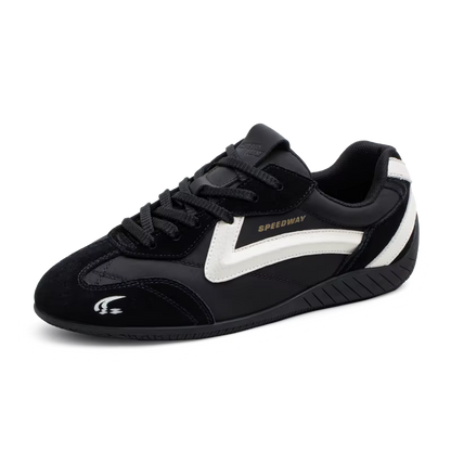 VELORUN™ Retro Racing Trainer – Vintage Patchwork Thin-Sole Sneaker