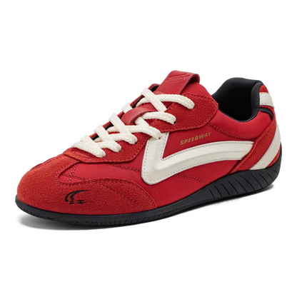 VELORUN™ Retro Racing Trainer – Vintage Patchwork Thin-Sole Sneaker