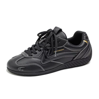 VELORUN™ Retro Racing Trainer – Vintage Patchwork Thin-Sole Sneaker
